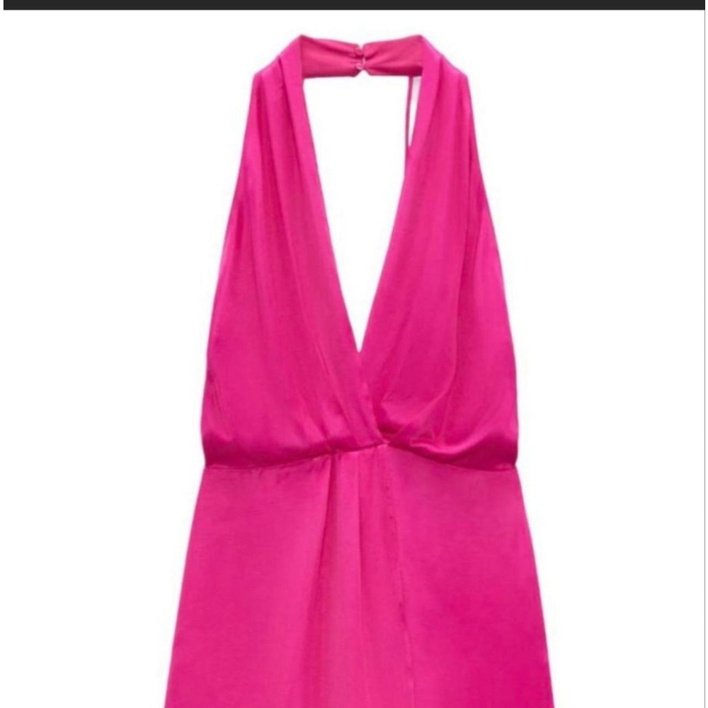 Zara Hot 🔥 Pink Halter Romper Faux Wrap Playsuit with Sexy Strapy Back Detail - Picture 6 of 9